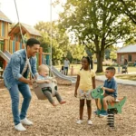 Hombre au pair en europa jugando con sus host kids